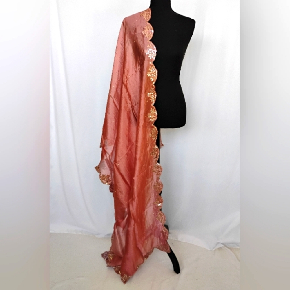 Elegant Mauve Scarf with Cut Work And Mirror Embellishments